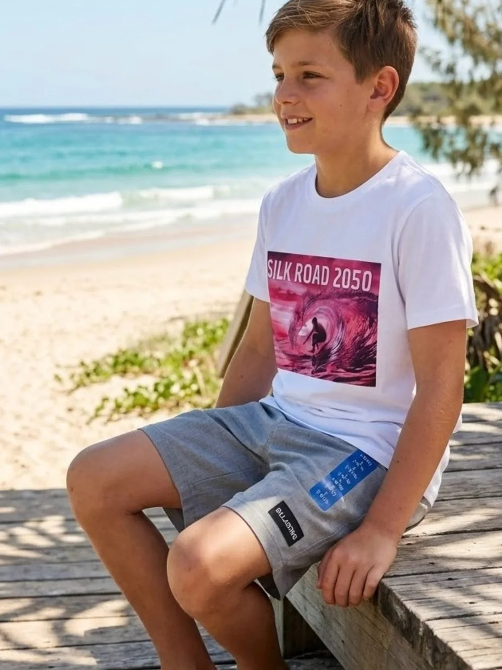 Billabong Kids White Tee with Pink Surf Graphic